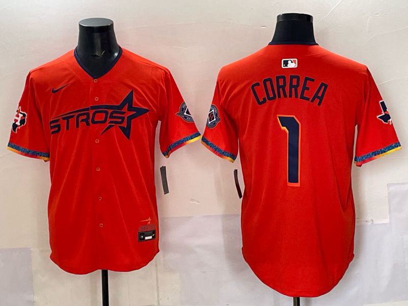 Men 2025 Houston Astros 1 Correa Orange Four generations Joint Name Nike MLB Jersey style 03